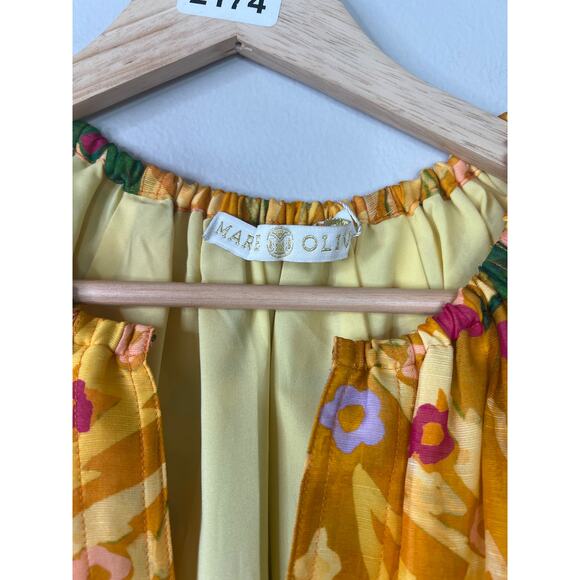 NWT Marie Oliver Elastic Neck Tiered Greta Dress Marigold Trellis Size: Small - Picture 4 of 9